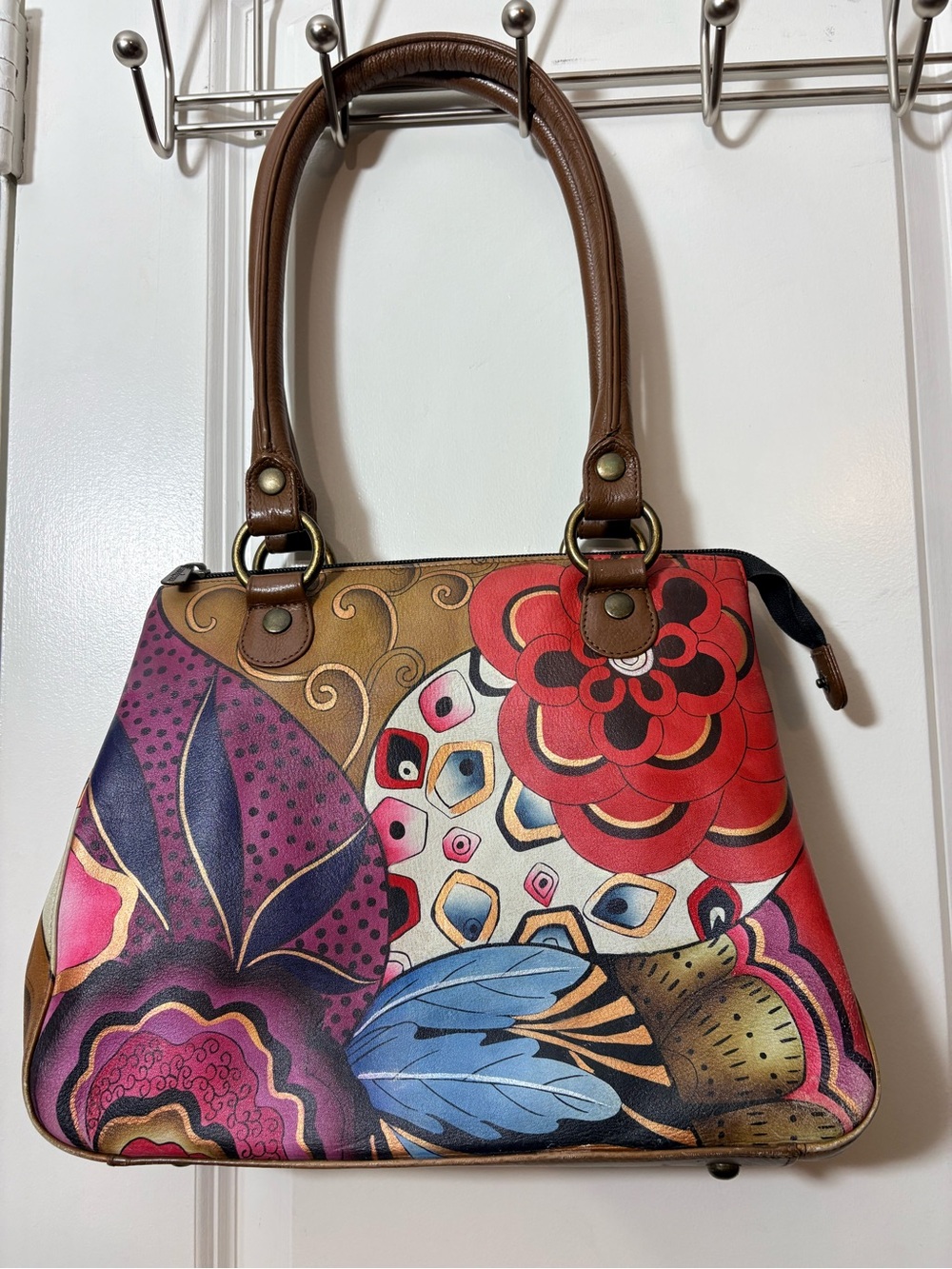 Anuschka Hand Painted Leather Floral Satchel Bag 51752